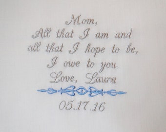 Personalized for the mother of the from Bride embroidered wedding ladie's handkerchief thank you present gift envelope