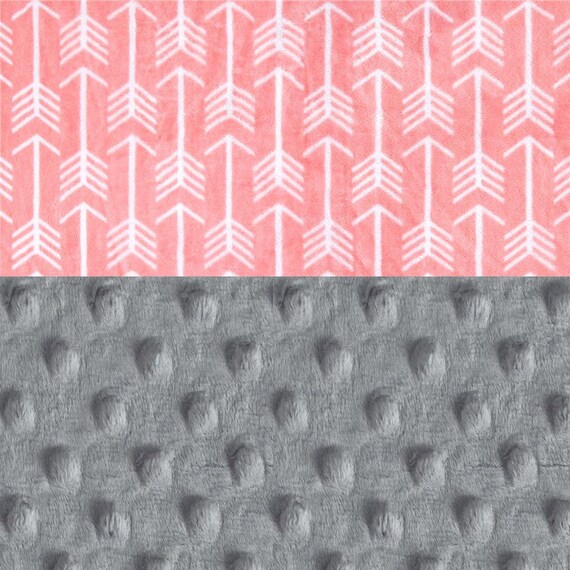 Baby Blanket / Personalized Baby Blanket Girl - Minky Baby Lovey Blanket, Coral Arrow Silver Blanket / Arrow Blanket