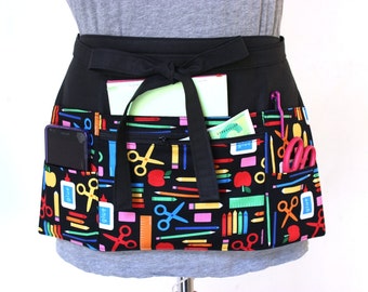 teacher apron - teacher appreciation gift - back to school - preschool apron - black teacher apron - craft apron zipper pocket utility apron