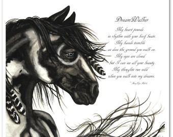 Majestic Paint Pinto Horse DreamWalker Poem - Square Prints by Artist AmyLyn Bihrle mm54
