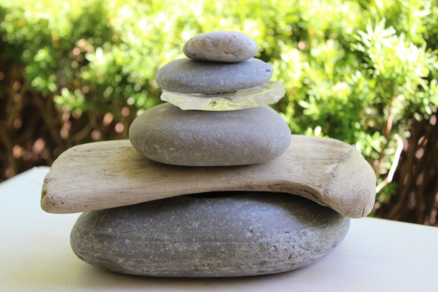 Natural Garden Sculpture / Cairn Zen Garden Driftwood