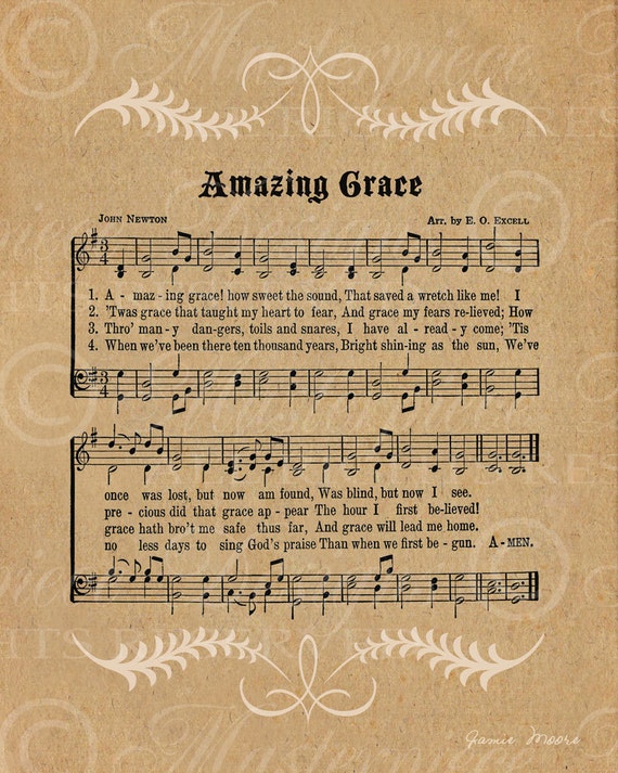 Amazing Grace / Hymn / Hymnal / 8x10 Inch Digital Print