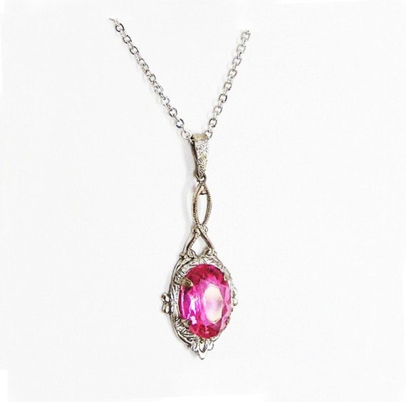 Art Deco Pink Glass Lavaliere Necklace