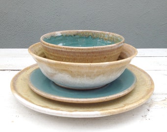 Dinner Set, Place Setting, Pottery Plate, Salad Plate, Soup Bowl, Salad Bowl, Dessert Plate, Wedding Registry, Registry, Pottery, Ceramic