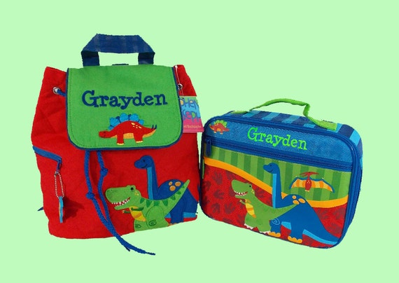 Child's Personalized Stephen Joseph DINO Backpack and Lunchbox School Set-Monogramming Included