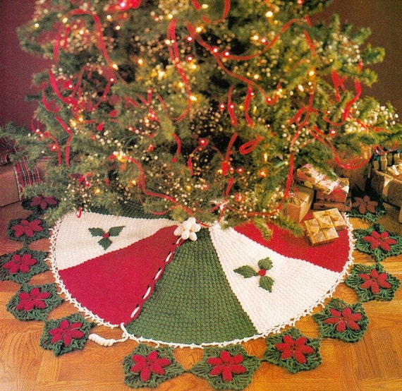 poinsettia and holly christmas tree skirt crochet poinsettia and holly christmas tree skirt crochet