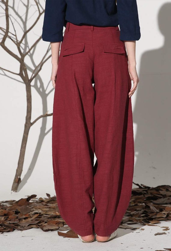 red pant linen pant maxi pant womens pants loose fitted