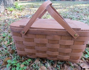 Vintage Wooden Woven Picnic Basket by Basketville Vermont