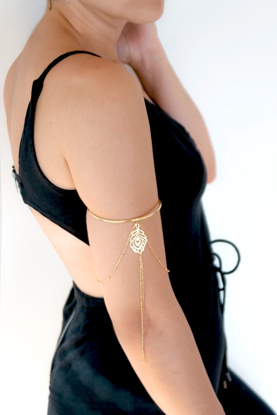 Gold Armlet Feather Arm Band Upper Arm Bracelet Gold 7328