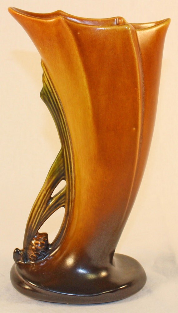 Roseville Pottery Pine Cone Brown Vase 4908 by JustArtPottery