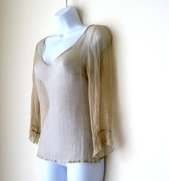 Beige Blouse Nude Sheer - Mexican Blouse