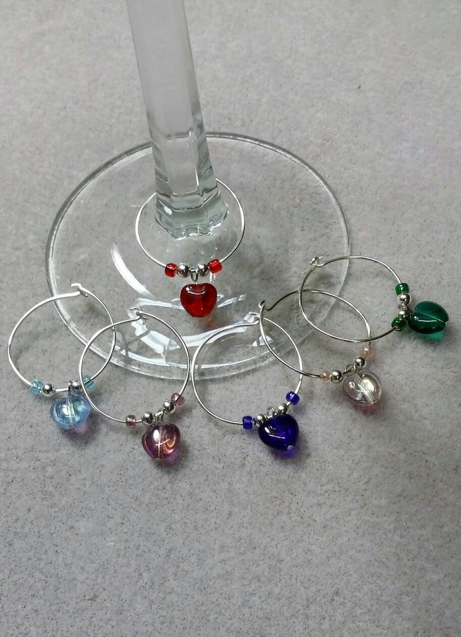 Beaded wine charms with hearts