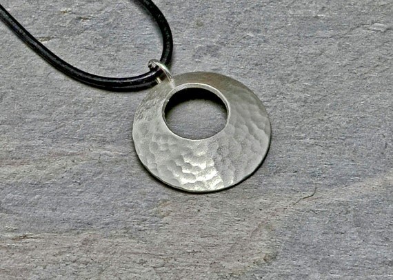 Hammered Sterling Silver Disc Necklace Handmade with Window