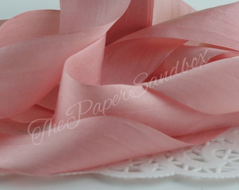 Dusty Pink/Rose Quartz Silk Ribbon, 1.25" wide by the yard, Weddings, Sewing, Gift Wrapping, Bouquets, Invitations, Party Supplies