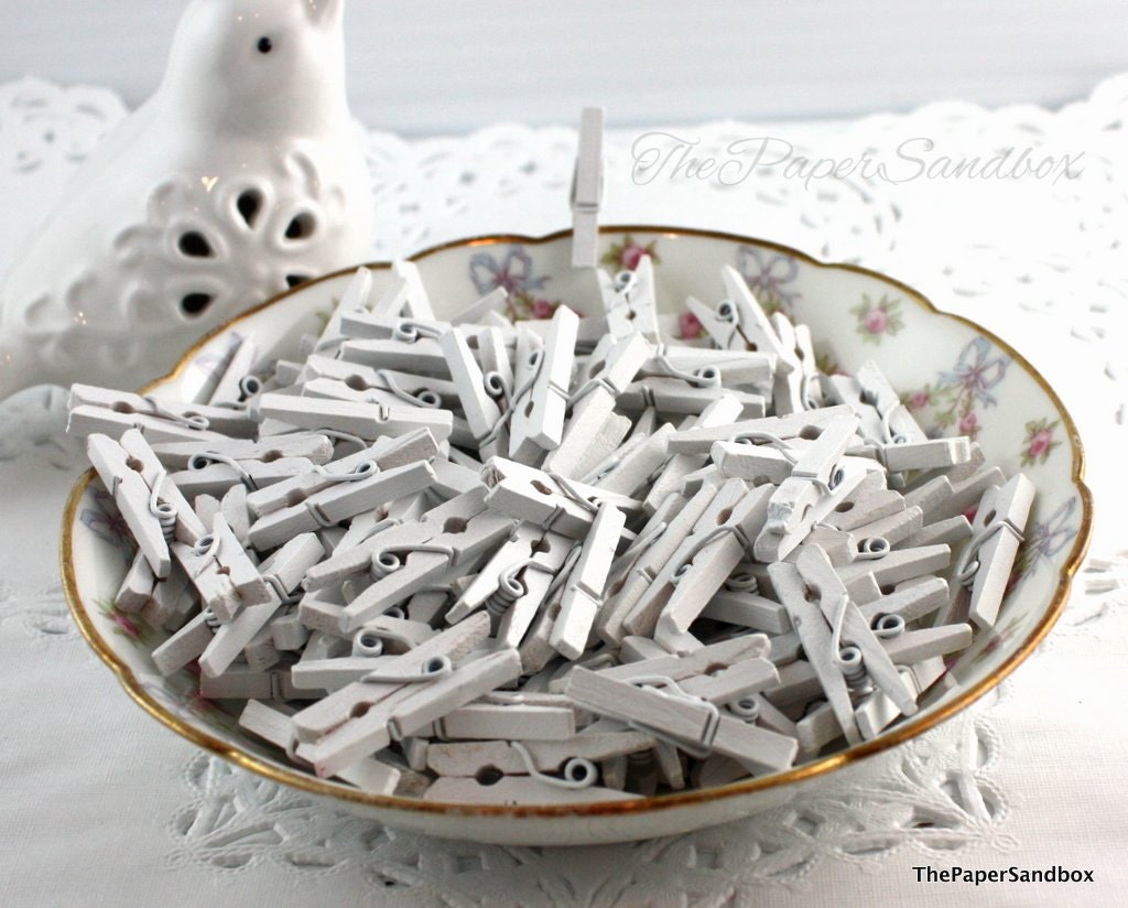 20 White Mini Clothespins Tiny Clothespins White