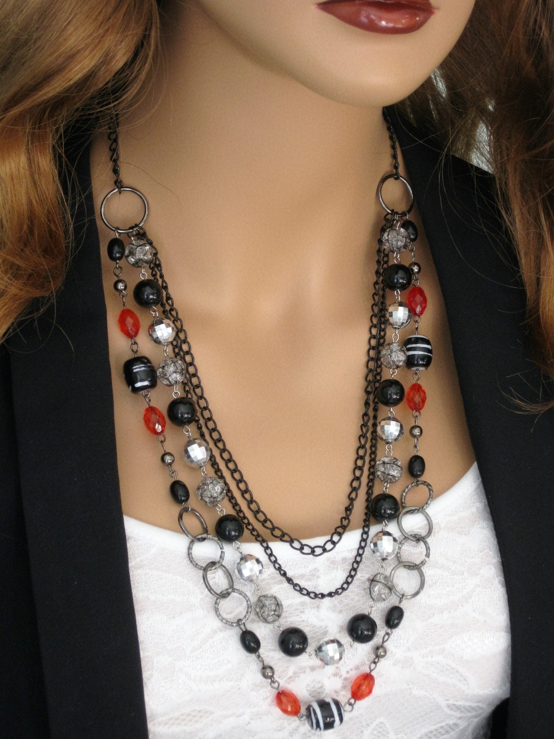 Long Black Beaded Necklace Long Multi Strand by RalstonOriginals