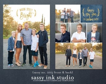 Happy New Year Photo Card Template - 5x7 photoshop template - 2016 New Year card (no. 209) Instant Download