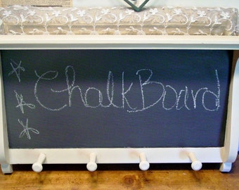 Wood Shelf Chalkboard - Plate Holder - Farmhouse Entry Note Shelf - Country Cottage - Wedding Accent - Mudroom Storage - Entryway Storage
