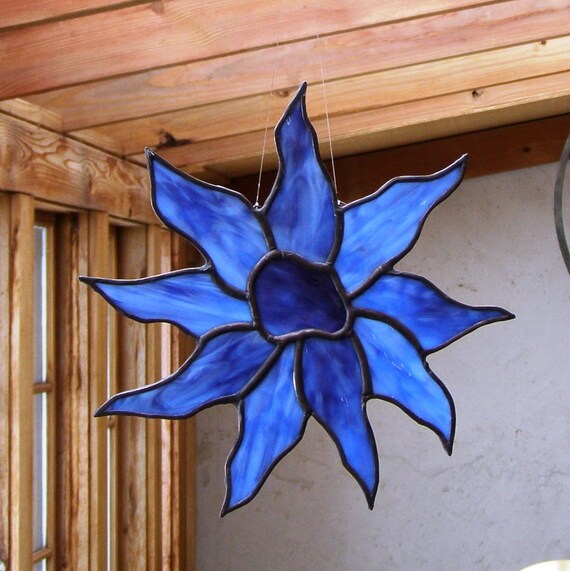 Blue Flower Stained Glass Suncatcher by GreenhouseGlassworks