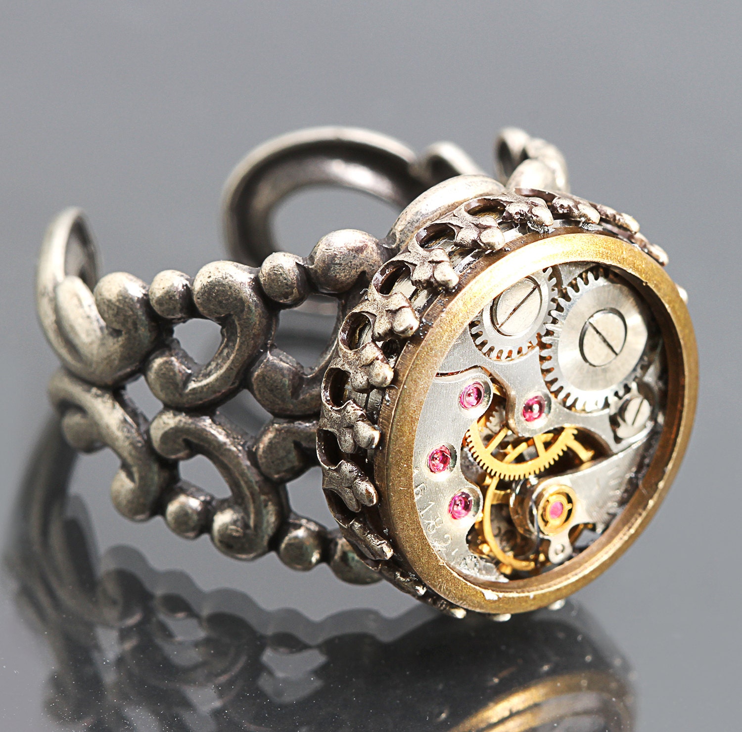 Mens Steampunk Ring Steampunk Watch Movement Steampunk Ring