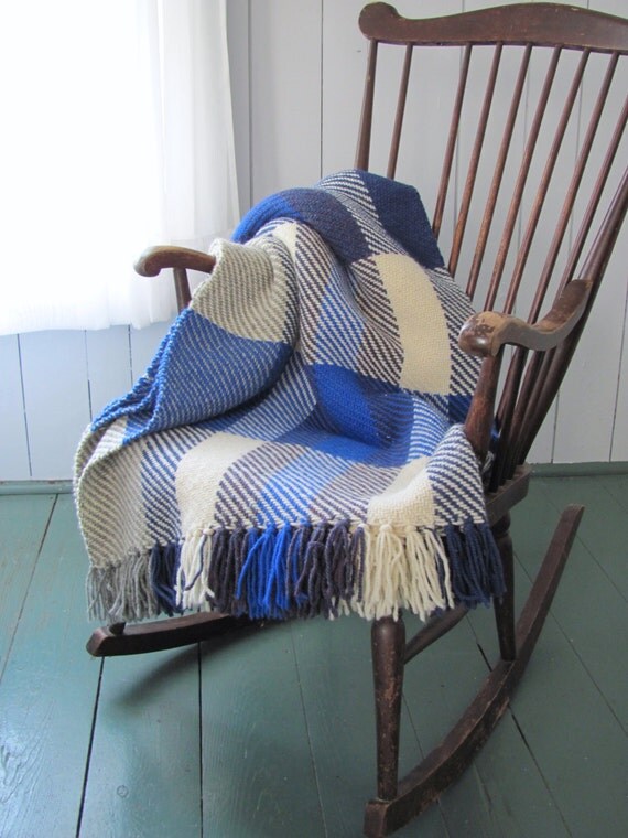 Coastal Beach Decor Ocean Blue Plaid Woven Wool Couch Throw - Coastal Beach Decor Ocean Blue Plaid Woven Wool Couch Throw Blanket, Rustic  Country Cabin Home