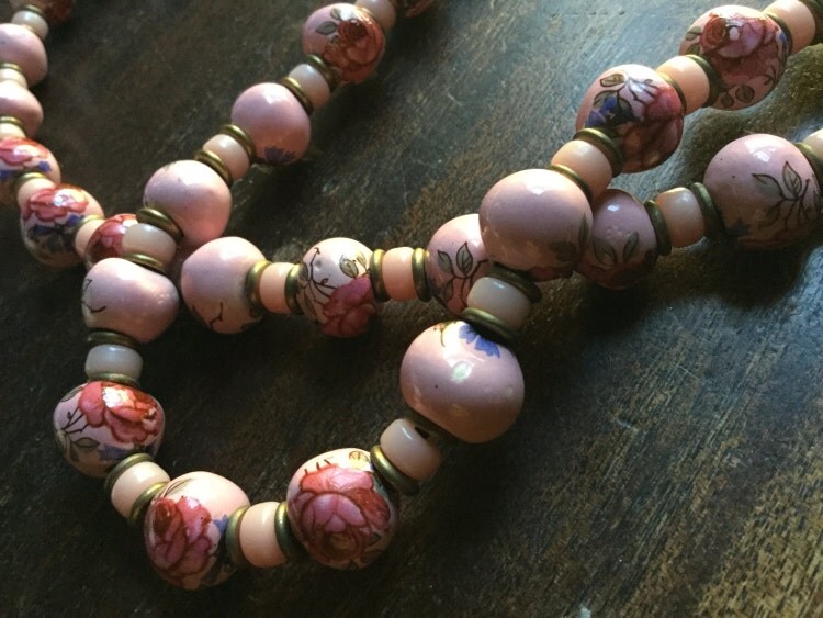 Vintage Pink Cabbage Rose porcelain beads by Scentedlingerie