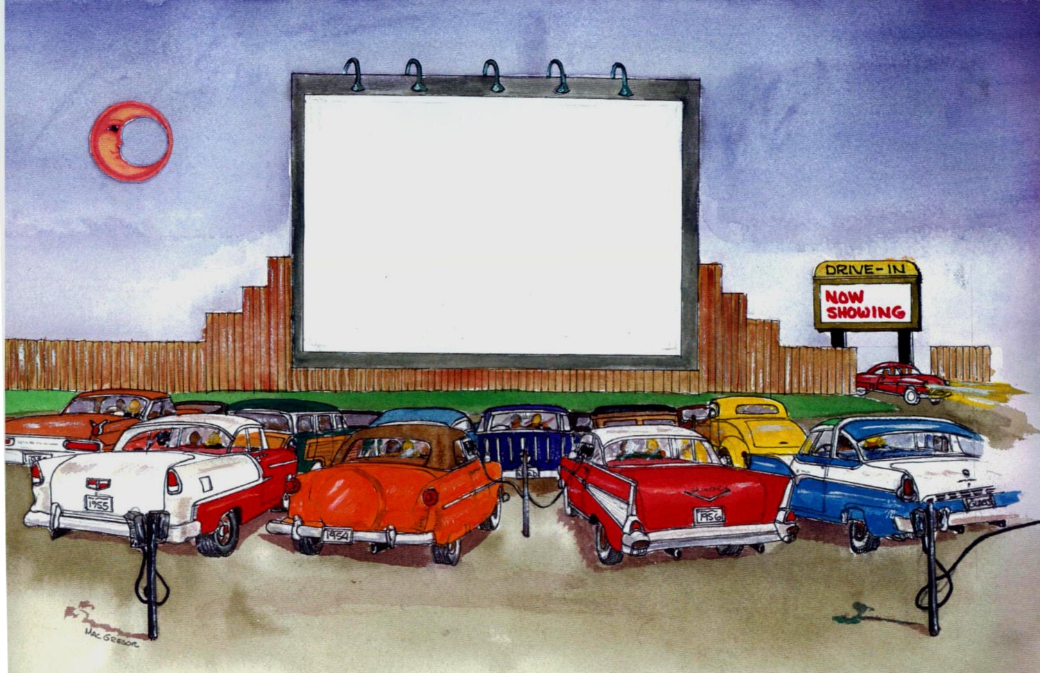 50s Drive-In Movie Theater Personalized Art Print Add your