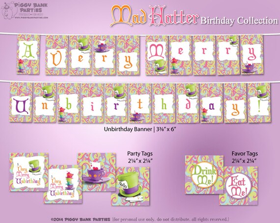 Mad Hatter Birthday Collection : Print at Home Alice in Wonderland Inspired Party Decorations | Printable | Digital Files - INSTANT DOWNLOAD Il_570xn