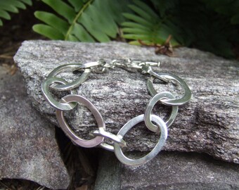 Vintage Sterling Link Bracelet - Sterling Silver Bracelet - Toggle Closure - 7 1/2" in length - Chunky Link Bracelet - Handcrafted