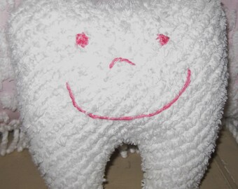 Tooth Fairy Pillow, Vintage Chenille Bedspread, Pink Happy Face