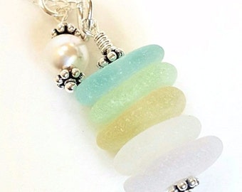 Beach Glass Necklace, Sea Glass Jewelry, Pearl Jewelry, GENUINE Sea Glass Necklace In Pastels, Seaglass Necklace, Beach Necklace