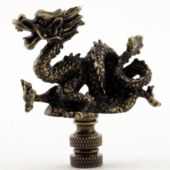 LAMP FINIAL dragon antique brass
