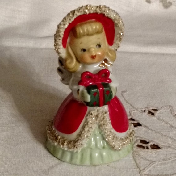 Vintage 1950's Lefton Christmas Angel Bell Gold Trimmed