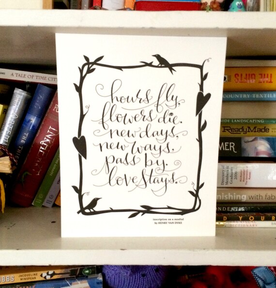 LETTERPRESS ART PRINTHours fly flowers die. New days new