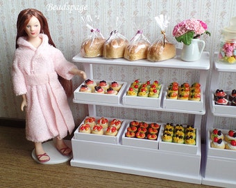 Dollhouse Miniature Bakery Pastry Bundle Set / Display Cabinet, Patisserie Cake Food for 1/12 Scale (see Item Details for description)