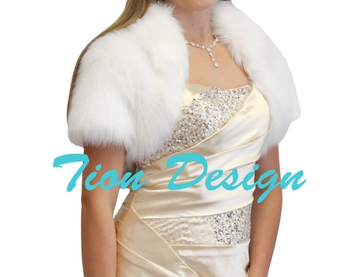 Spring Sale Bridal Faux fur Bolero, White Faux Fox Fur Bridal Bolero Crop Jacket 680NF-WHI, faux fur wrap, faux fur shawl