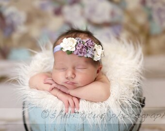 Lavender Lilac Ivory Flower Crown Headband - Baby Flower Crown - Flower Girl Floral Headpiece - Newborn Flower Crown - Floral Headband