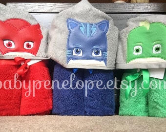 Bedtime Hero Masks Hooded Towel - Pj Mask Birthday - Pj Mask Christmas Gift - Personalized Pj Mask Gift