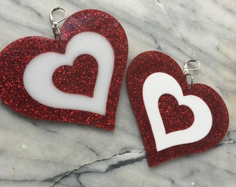 Heartbreaker earrings red glitter/white earrings (ready to ship)