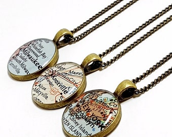 CUSTOM Vintage Map Necklace. You Select Location Worldwide. One Necklace. Pendant Map Jewelry. Resin Map Necklace. Gifts For Women.
