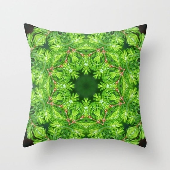 Spring green Canadian Hemlock mandala throw pillow cover