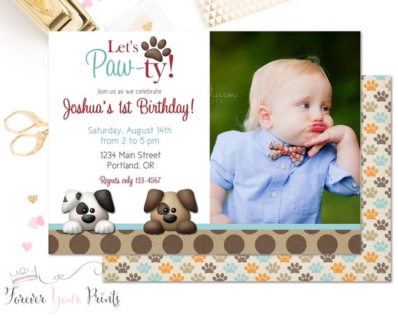 Puppy Party Invitation, Puppy Invitation, Puppy Birthday Invitation, Puppy Party Invite, Paw Print Invitation, Puppies, Printing Service Il_570xn