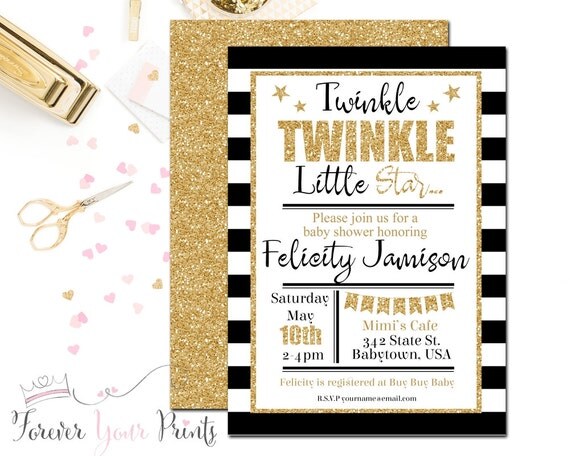 Printable Girls Baby Shower Invitation, Baby Shower Invites, Twinkle Twinkle Little Star Baby Shower, Glitter Baby Shower, Gender Neutral Il_570xn
