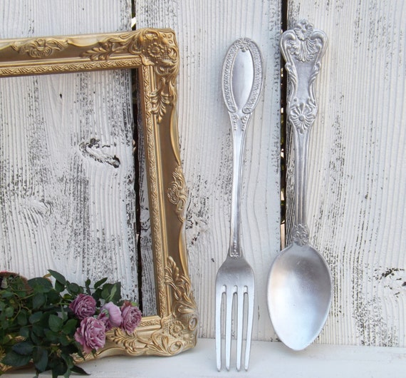 On Sale Ex large Fork and Spoon Wall Decor Silver Fork And