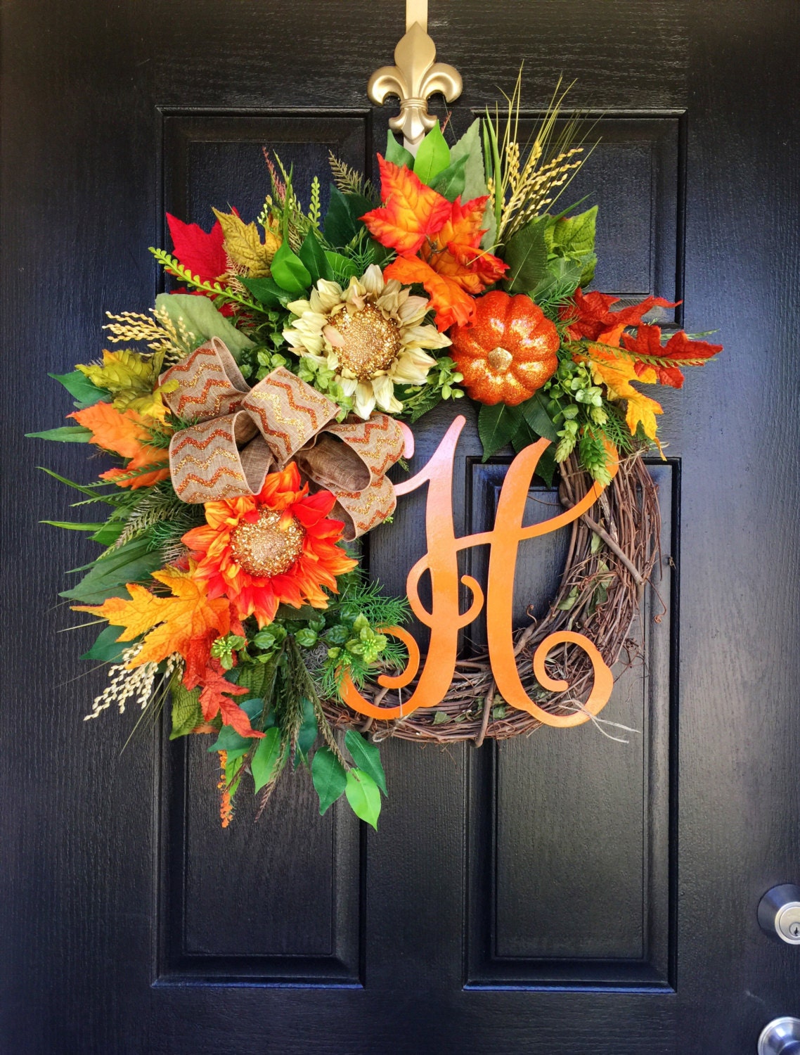 NEW Fall Wreath for Door Monogram Wreaths Fall Wreaths