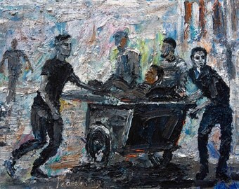Oil Painting 30 by 24 by 3/4 in. / original oil painting vintage guns military stripe war gun outsider syria man