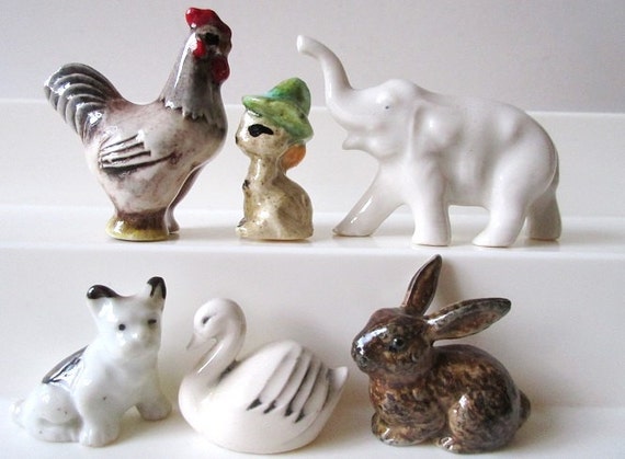 6 Miniature Porcelain Animal Figurines Vintage by MeerkatsManor