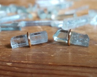 Aquamarine Earrings Raw Aquamarine Stud Earrings March Birthstone Jewelry Raw Crystal Aquamarine Studs 14K Gold Studs Womens Gift for Her