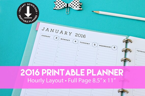 2016 planner with hourly layout digital weekly by 505design