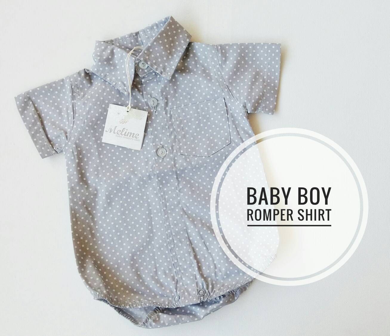 Baby Boy Shirt Bodysuit Gray Polka dots onesie shirt for